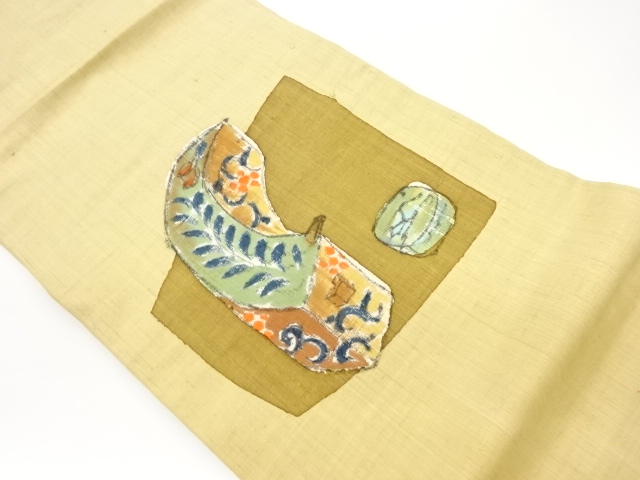 JAPANESE NAGOYA OBI / TSUMUGI / WOVEN CERAMIC PATTERN